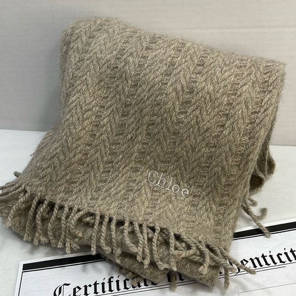 Chloe Accessories - Authentic CHLOE tan knit fringe scarf with COA 18x60”